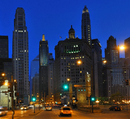 Chicago, Loop District, downtown at Michigan Avenue Bridge